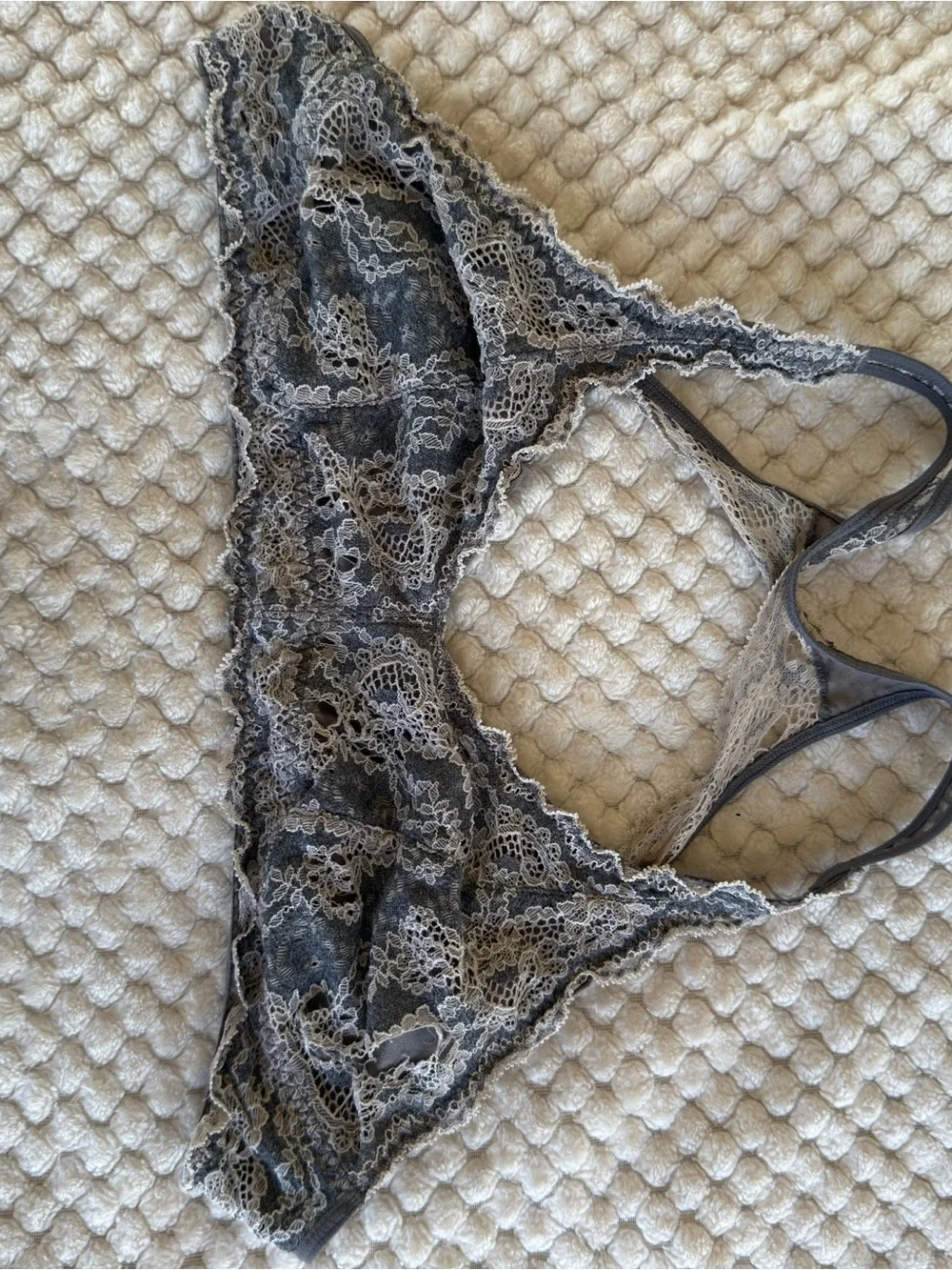 Felina Sheer Lace Bralette in Gray/Blue and Ivory